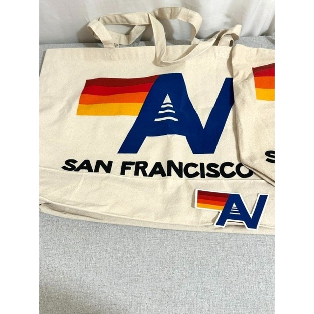 2 Aviator Nation San Francisco Canvas Tote Bags & 1 Initial Logo Sticker - Picture 3 of 4